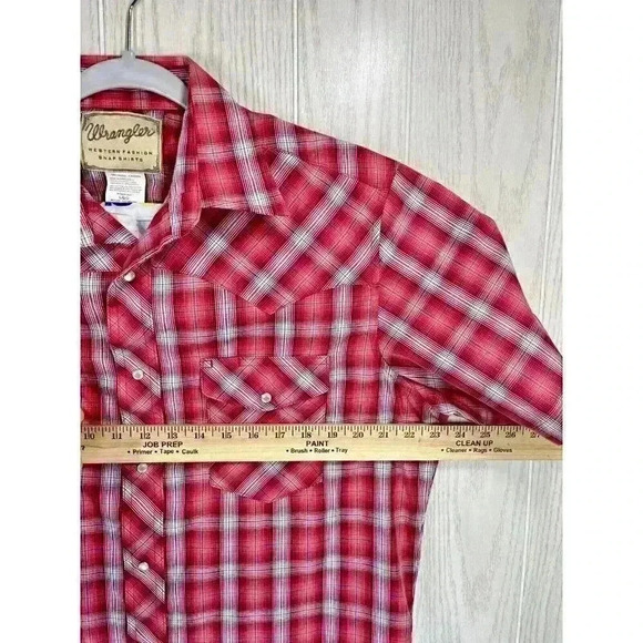Wrangler Men’s Large Pearl Snap Red Plaid Short Sleeve Western Rodeo Cowboy VGUC - Picture 6 of 7